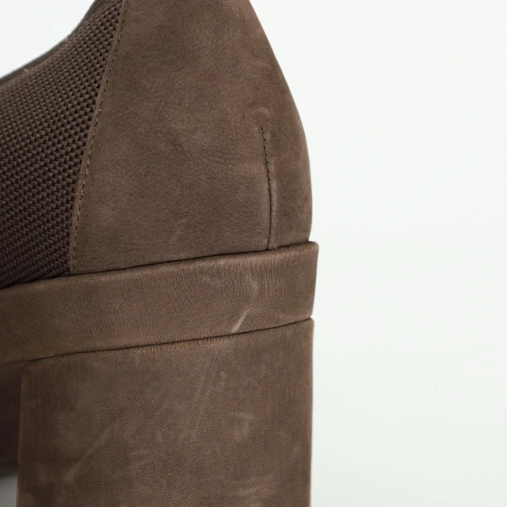 Eileen Fisher Signy Size 11 Stretch Pump Heel Chunky Block Heel‎ Brown Leather